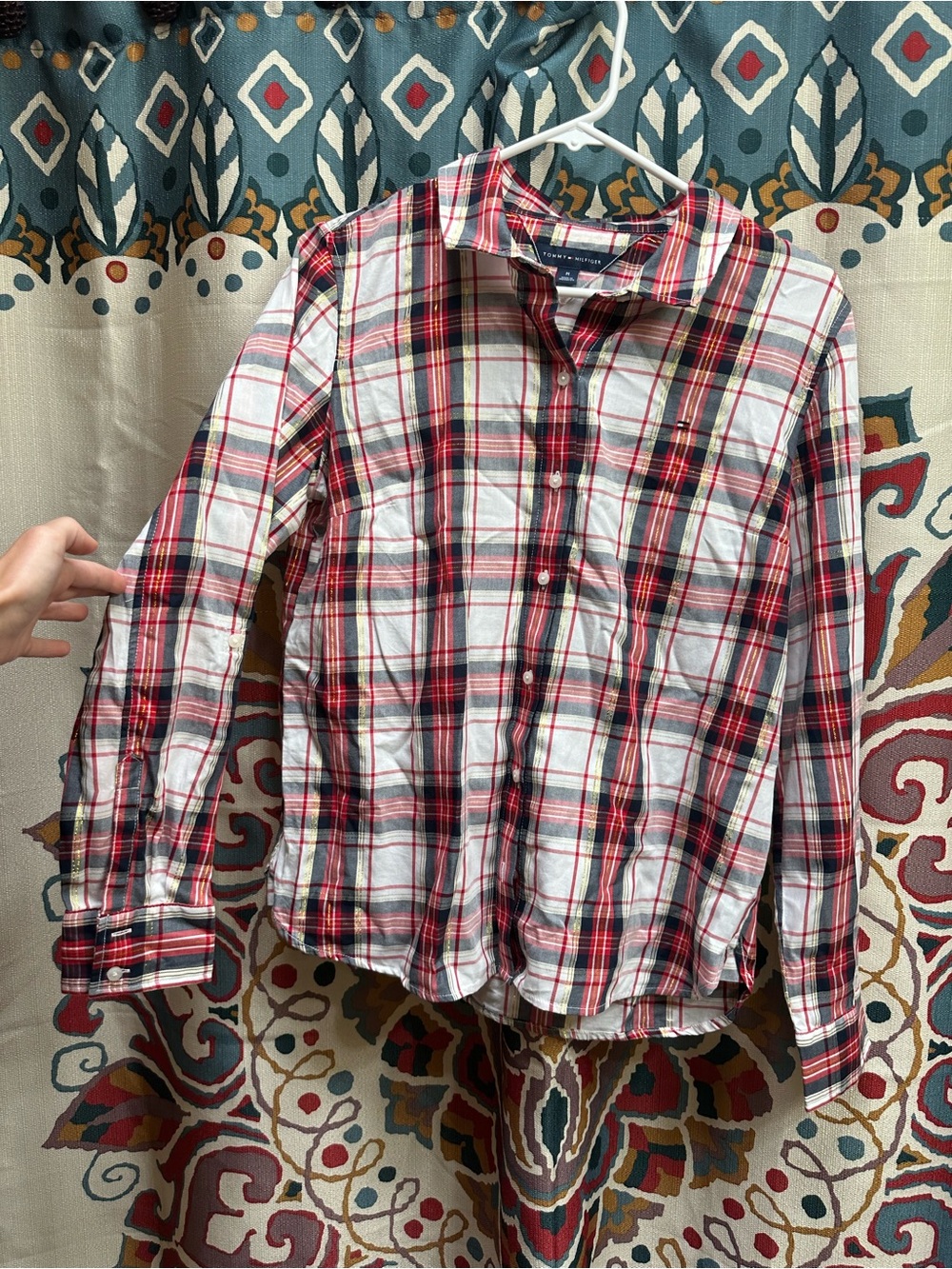 Tommy Hilfiger Red and White Plaid Button-Down Shirt